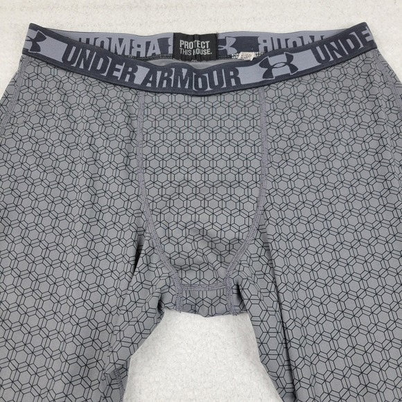 Under Armour Compression Pants Mens XL Gray HeatGear 3/4 Length Patterned Logo - Picture 1 of 9